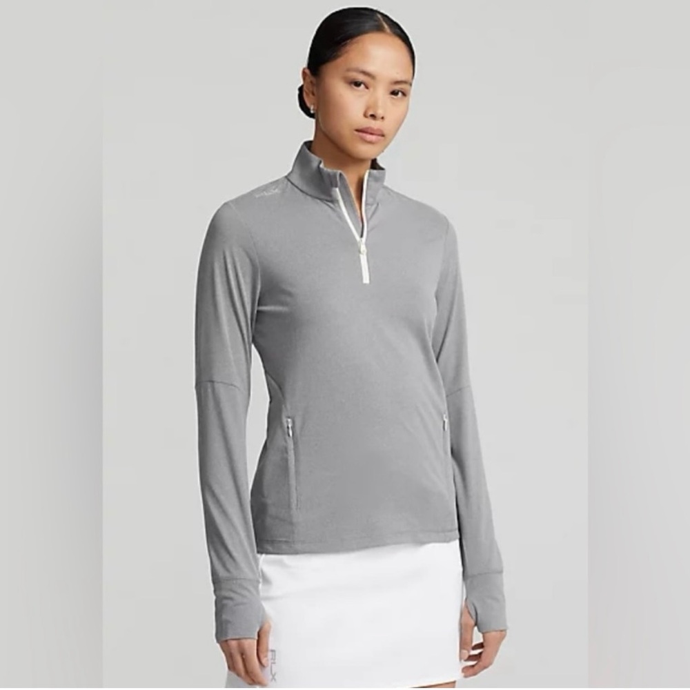 RLX Ralph Lauren Gray Long Sleeve Fitted Mock Neck Polo Top,S